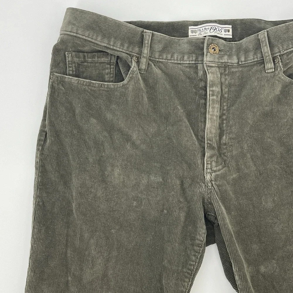 Jos A Bank Corduroy Pants Mens 35 x 32 Flat Front Straight Leg Khaki Green